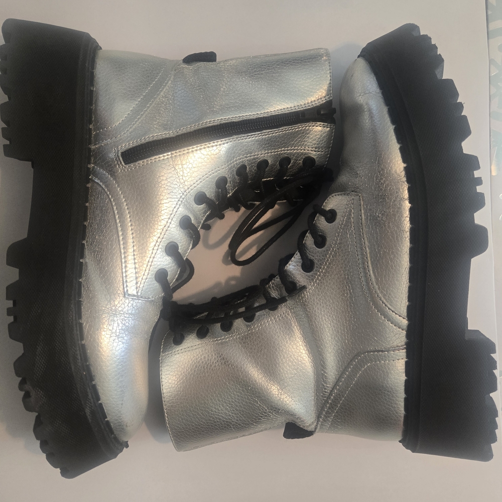 Zara Metallic Silver Combat Boots